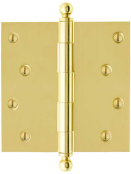 4 1/2 inch Solid Brass Door Hinge With Ball Finials