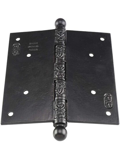 Alternate View 3 of 5 inch Black Iron Ball Tip Hinge With Decorative Vine Pattern