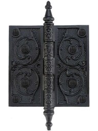 5" Black Iron Steeple Tip Hinge With Decorative Vine Pattern