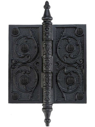 5 inch Black Iron Steeple Tip Hinge With Decorative Vine Pattern