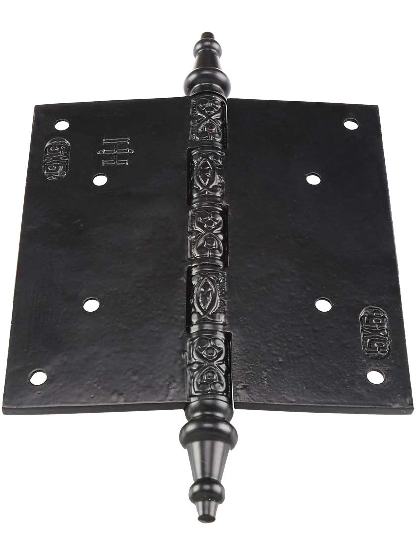 Alternate View 3 of 5 inch Black Iron Steeple Tip Hinge With Decorative Vine Pattern