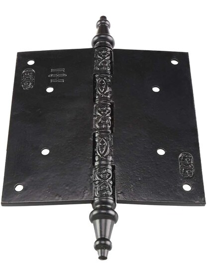 Alternate View 3 of 5 inch Black Iron Steeple Tip Hinge With Decorative Vine Pattern