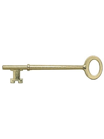 3 1/8 inch Brass Plated Skeleton Key With Triple Notched Bit