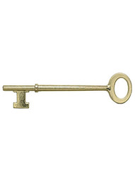 3 1/8" Brass Plated Skeleton Key With Double Notched Bit