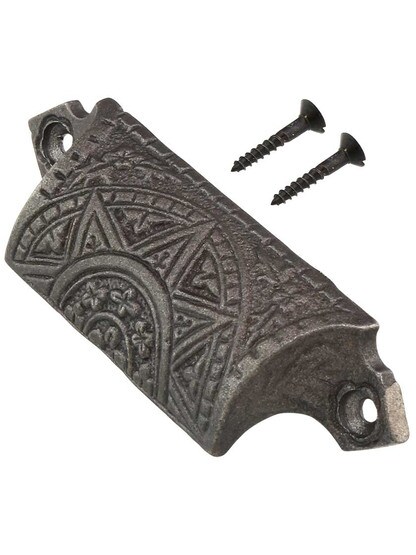 Alternate View 2 of 4 inch Cast Iron Sunburst Bin Pull With Lacquered Iron Finish.