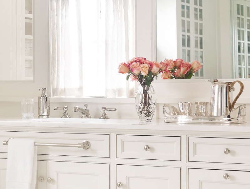 High-end bathroom with nickel hardware and lighting