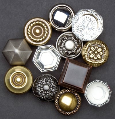 Cabinet knobs in many styles, materials, and finishes