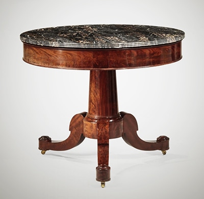 19th century Empire style table with stem & plate casters