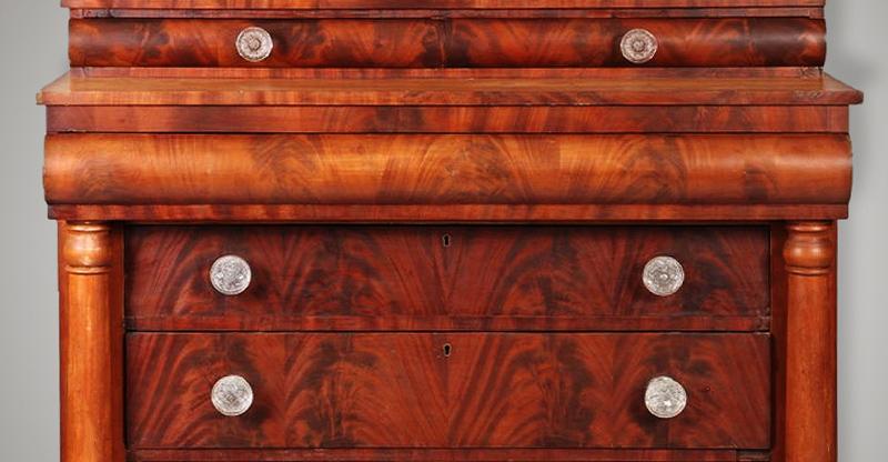 Circa 1840 empire style sideboard with sandwich glass drawer pulls 