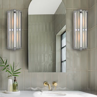 Bathroom with art deco sconces