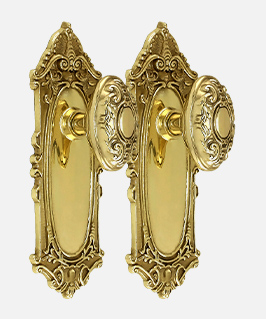 Victorian door set in unlacquered brass